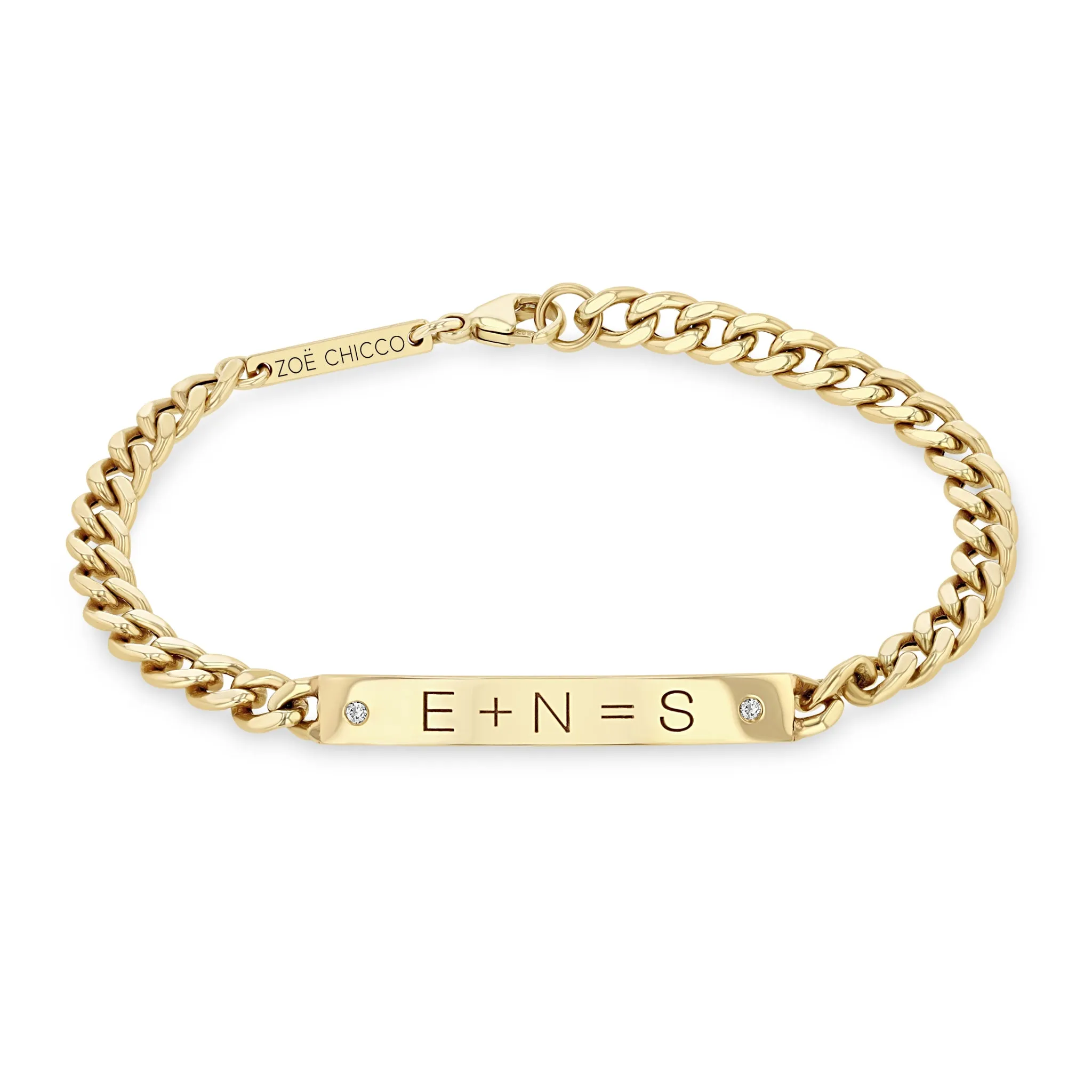 14k Medium Curb Chain Personalized Equation Bracelet with 2 Diamonds