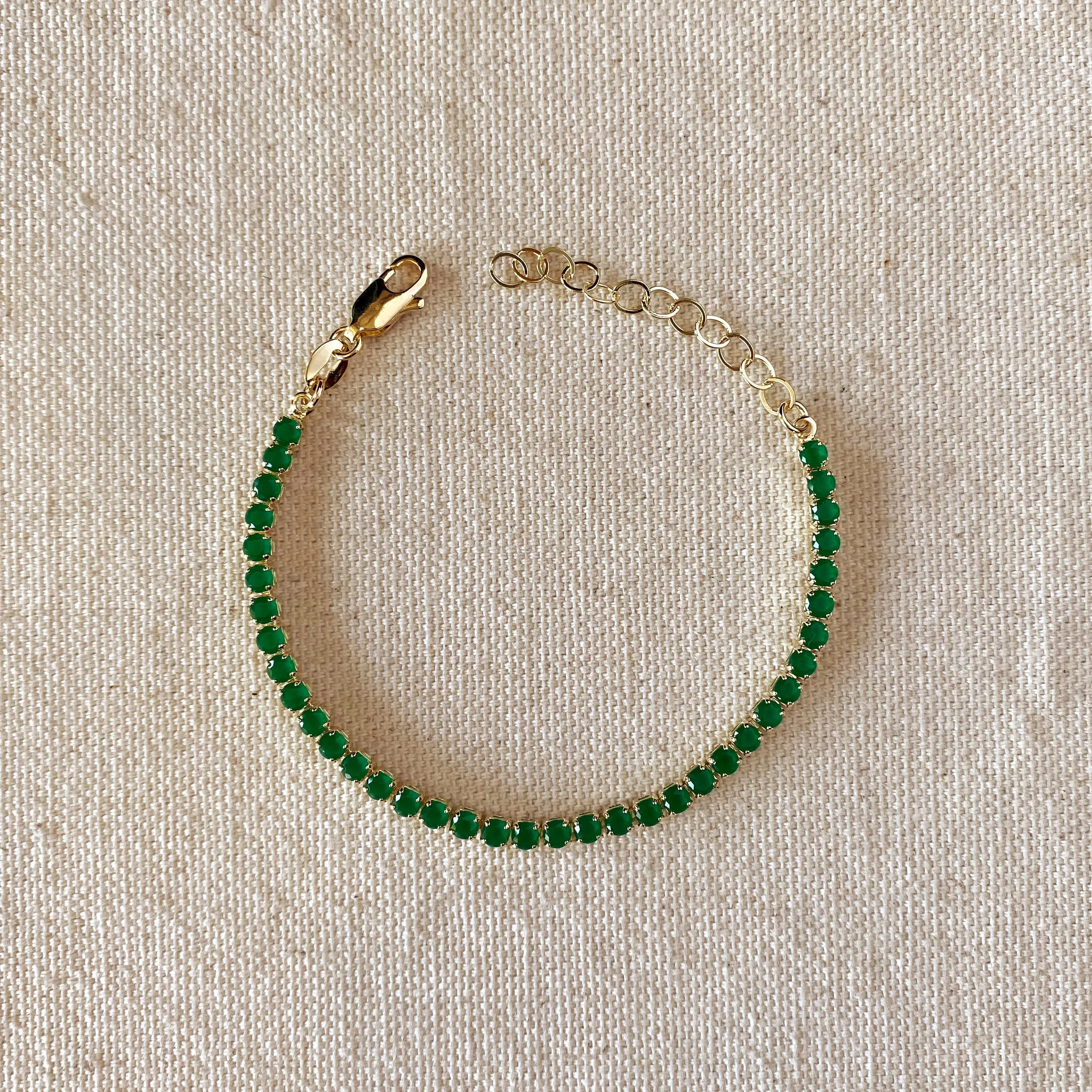 18k Gold Filled 3mm Cubic Zirconia Emerald Bracelet