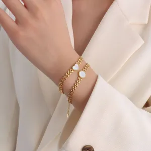 18K Gold Plated Wheat and White Sea Shell Bracelet