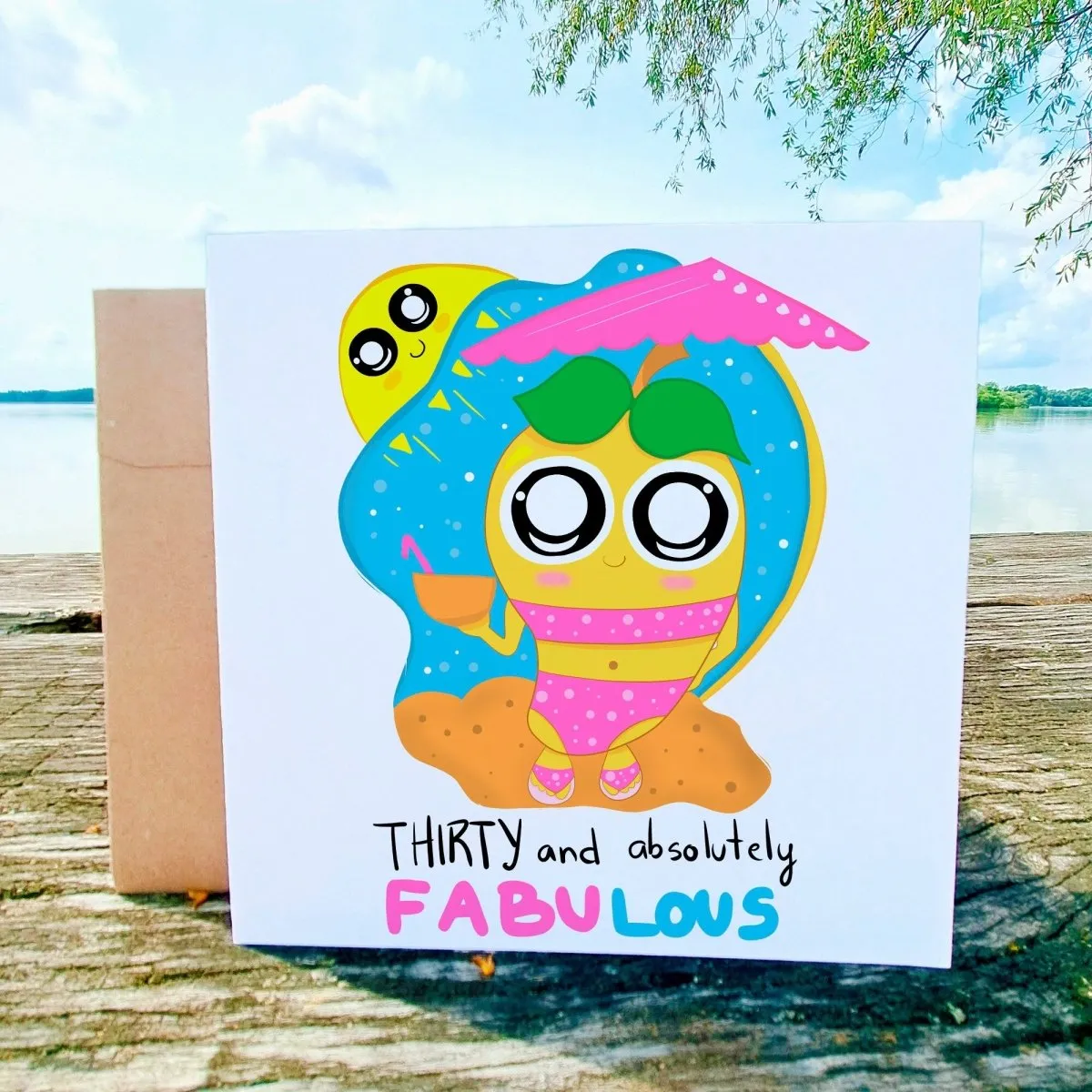 30th Fabulous Birthday Card - Kawaii Greetings Card with Custom Message, Cute Gift Thirty Birthday Queen, Mango Cartoon Postcard