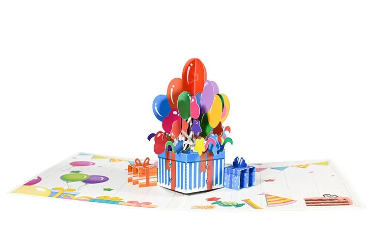 3D Birthday Pop-Up Congratulation Greeting Card - Colorful Balloon Box - Handmade Thinking of You, Happy Birthday Congrats, & Thank You Gift