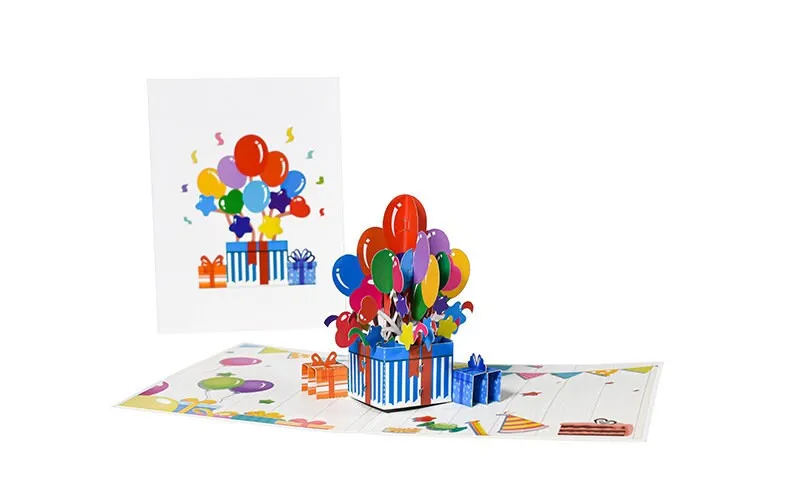 3D Birthday Pop-Up Congratulation Greeting Card - Colorful Balloon Box - Handmade Thinking of You, Happy Birthday Congrats, & Thank You Gift