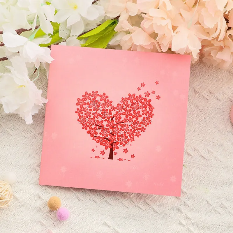 3D Handmade Pop-up Beautiful Heart Flowers Greeting Card - Perfect for Thinking of You, Congratulations, Weddings, Thank You gifts for her