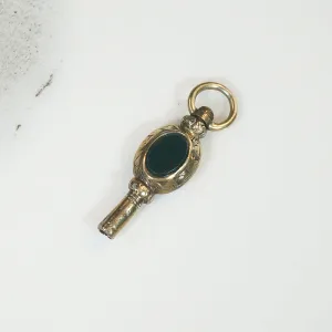 Antique Engraved Gold Sheet & Agate Watch Key