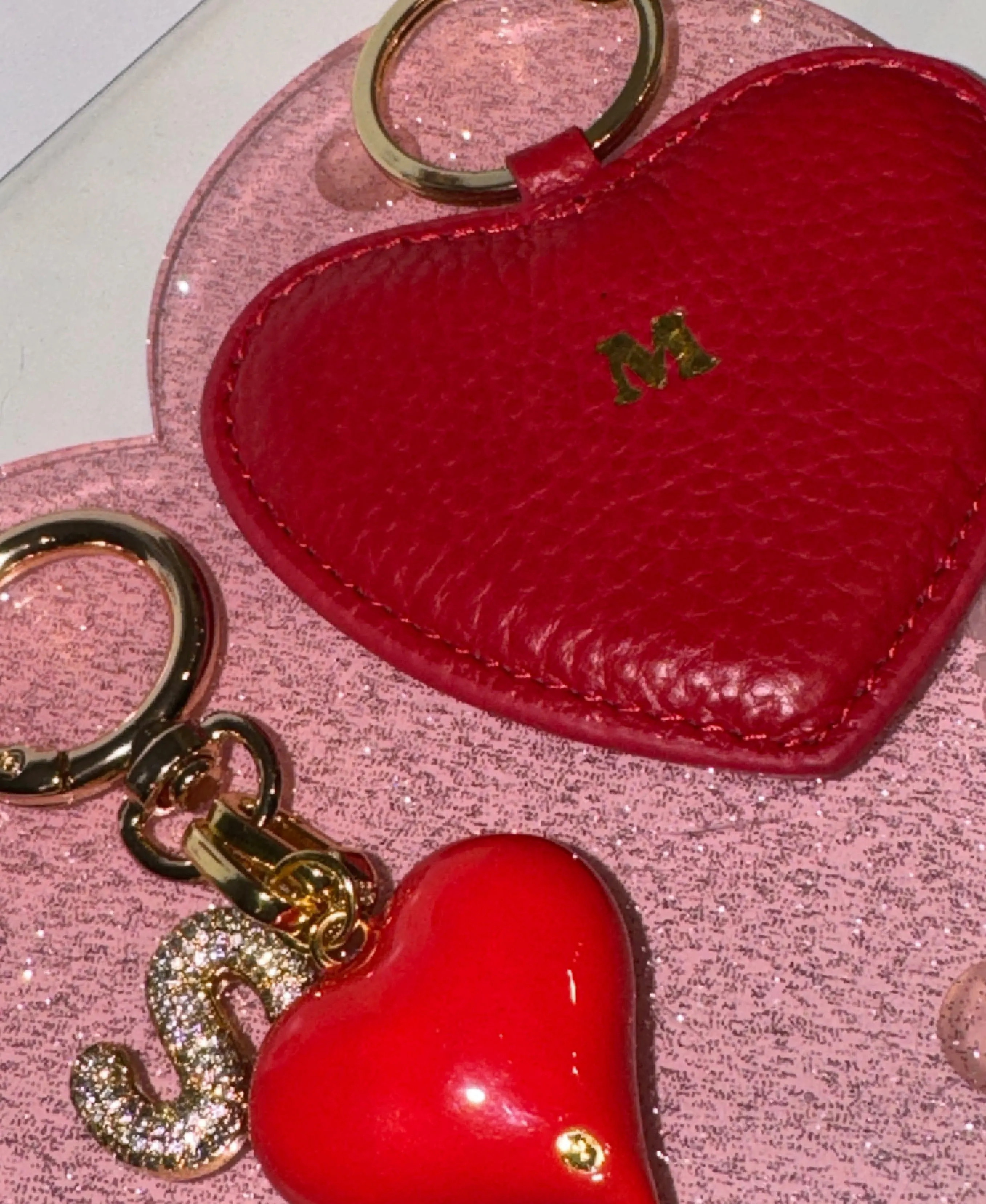 BISOU MONOGRAMMED LEATHER HEART KEYCHAIN