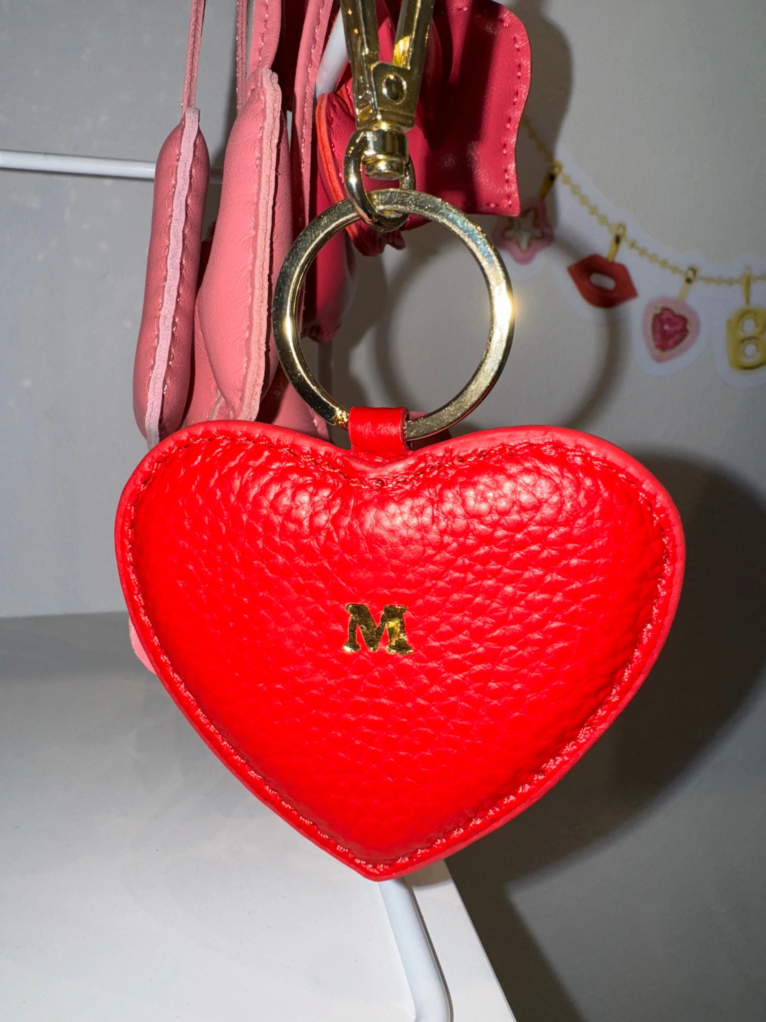 BISOU MONOGRAMMED LEATHER HEART KEYCHAIN