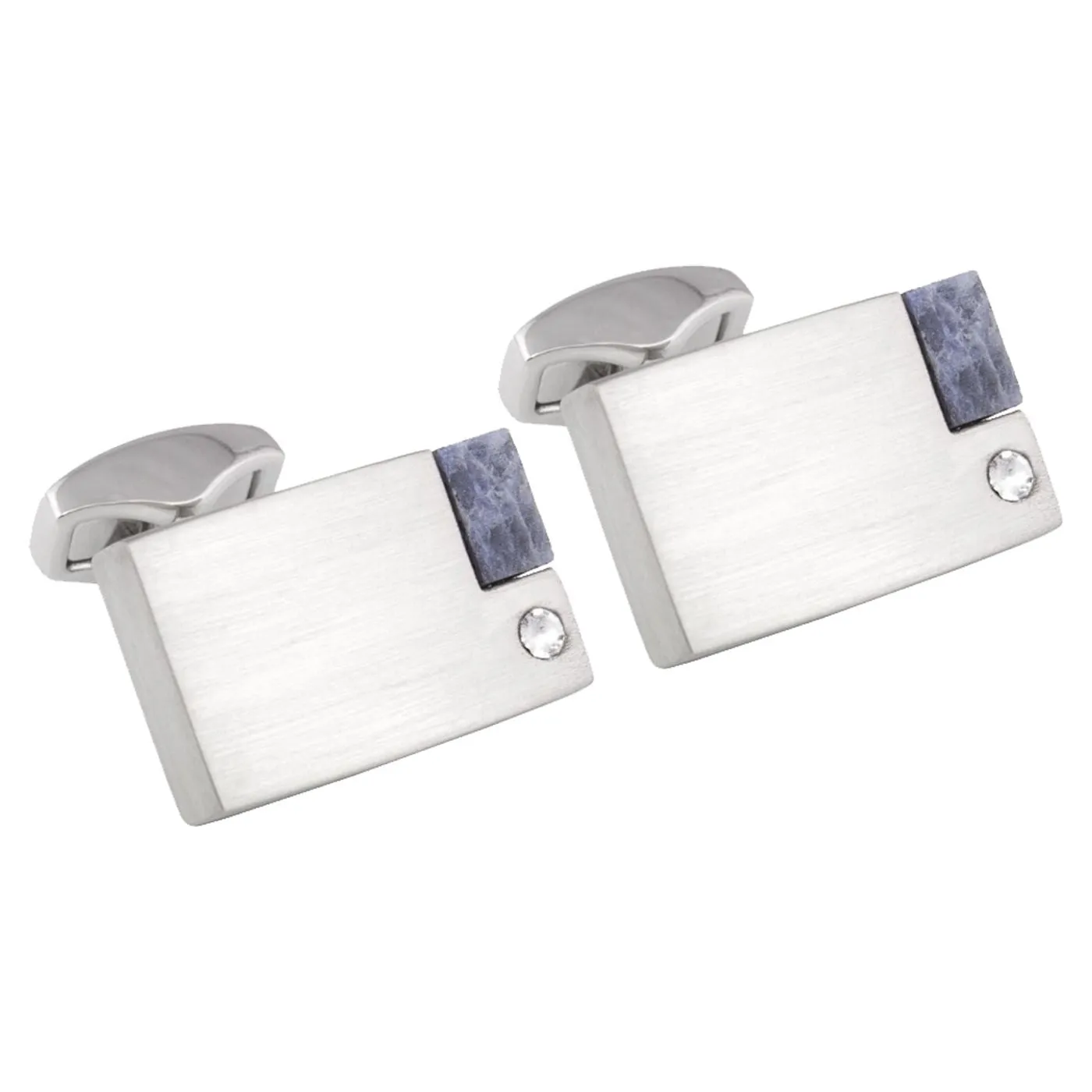 Brushed Rhodium Cufflinks with White Crystal & Sodalite Stone