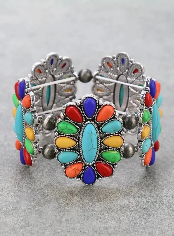 COLORFUL STONE CONCHO STRETCH BRACELET