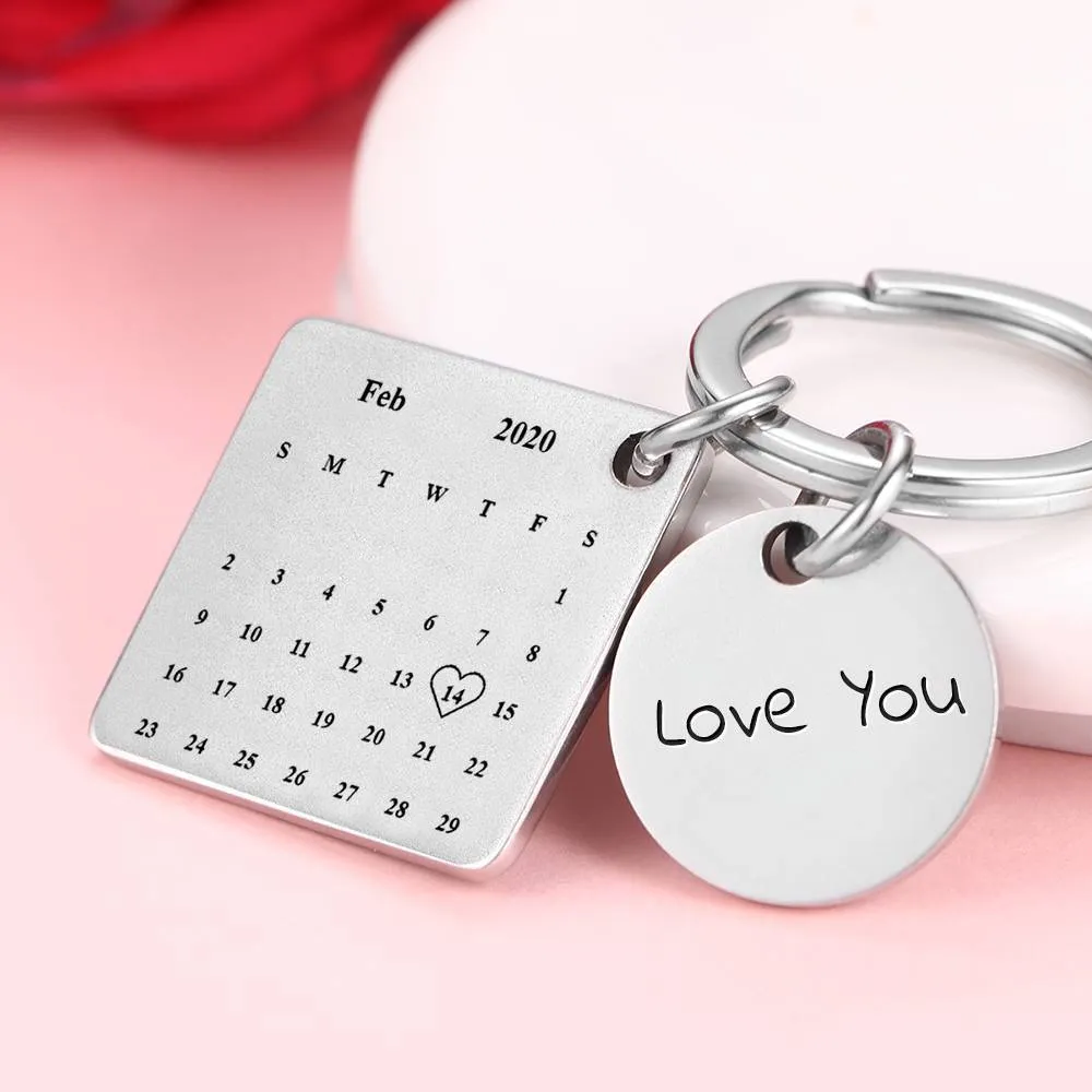 Custom Engraved Photo Keychain Calendar Keychains For Couple