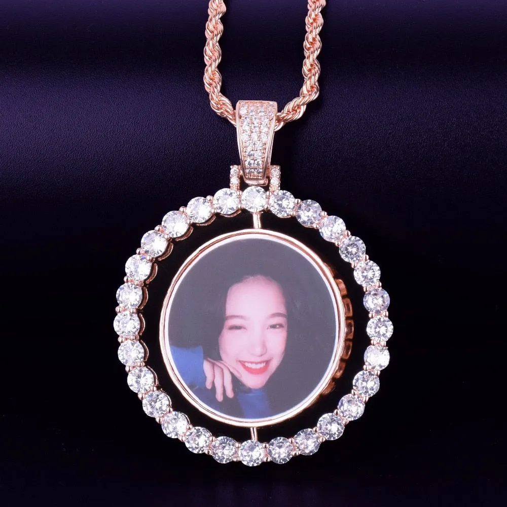 Custom Photo Rotating Double-Sided Medallions Pendant Necklace