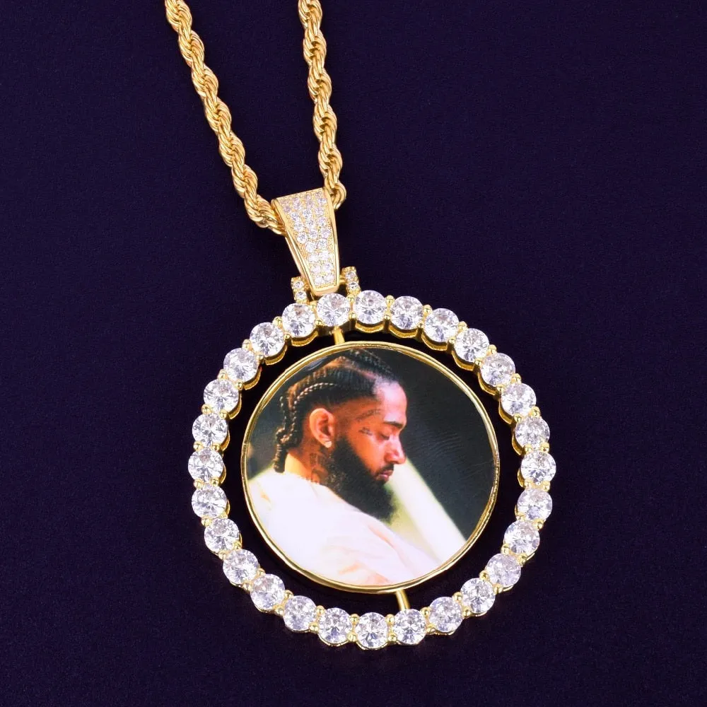 Custom Photo Rotating Double-Sided Medallions Pendant Necklace