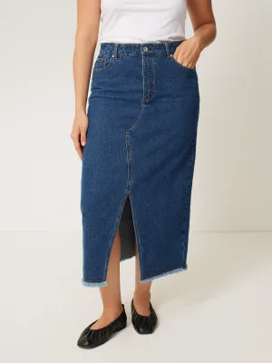 Denim Maxi Split Front Skirt | Vintage Mid Blue