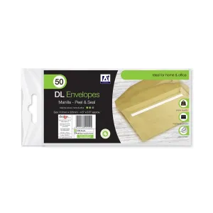 Dl Envelopes Manilla Peel & Seal 50 Pack