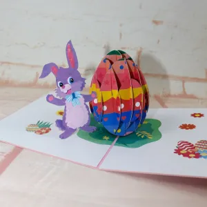 Easter Bunny and Eggs Pop-Up Greeting Card - Personalized Handmade 3D Card for Happy Easter Kids' Congrats & Thinking of You!