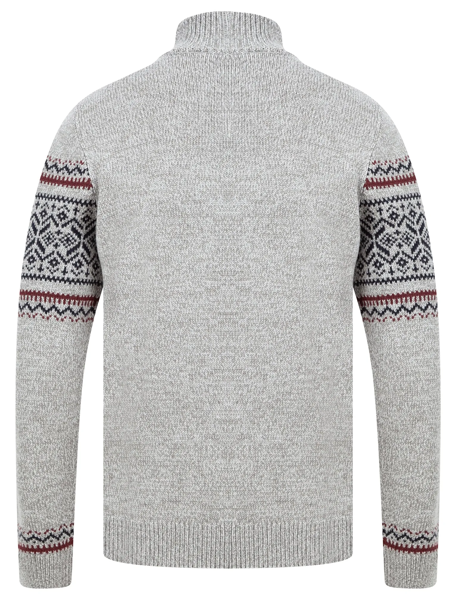 Elderside Quarter Zip Fairisle Knit Funnel Neck Jumper in Grey Twist - Kensington Eastside