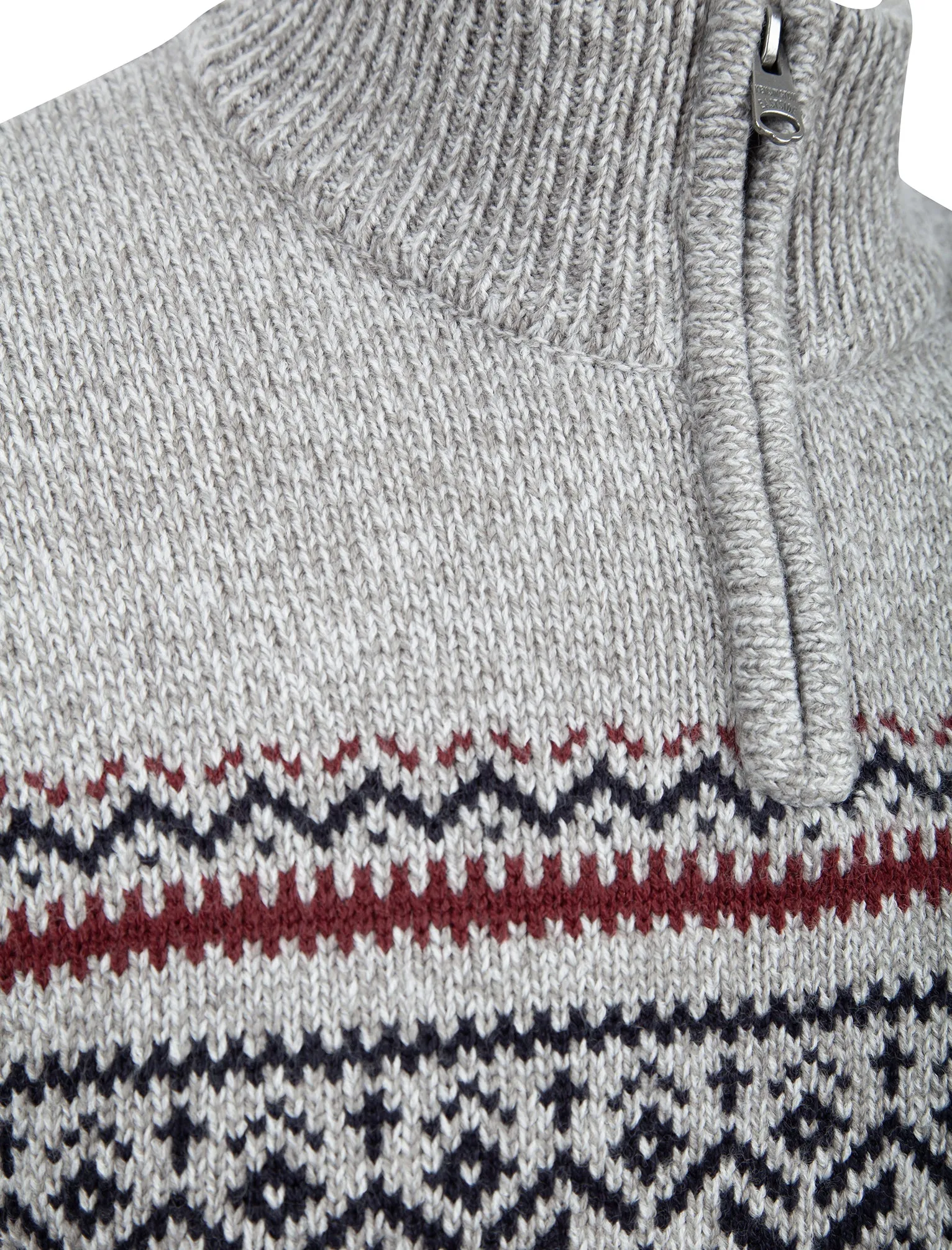 Elderside Quarter Zip Fairisle Knit Funnel Neck Jumper in Grey Twist - Kensington Eastside