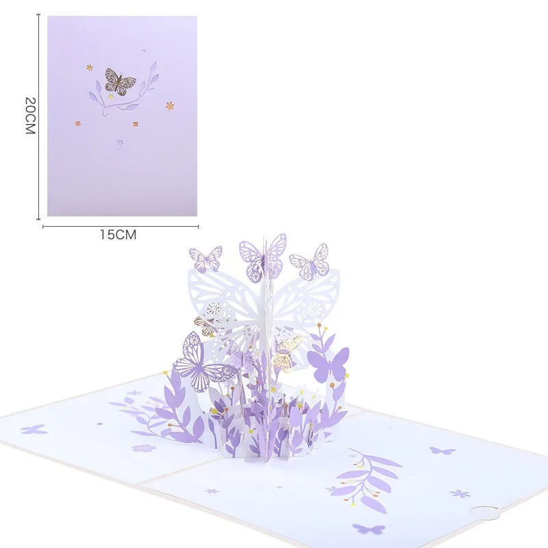 Handmade 3D Flying Butterfly & Flowers Pop-Up Greeting Card - Perfect for Weddings, Congrats, Thinking of You and Thank You!