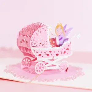 Handmade 3D Pop-up Newborn Baby Girl Baby Boy Carriage Greeting Card - Perfect for Congratulations New Born, or Birthday Thank You