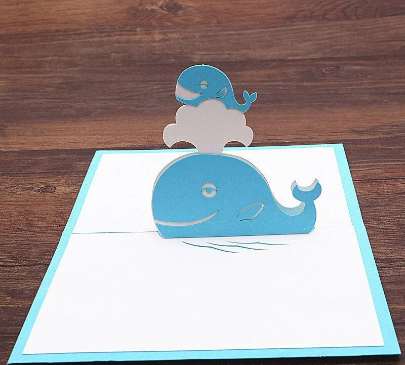 Handmade 3D Whale Fish Pop Up Greeting Card for Kids - Ideal for Birthday Wishes Congrats, Thanks, Thinking of You Dive into Joy with this