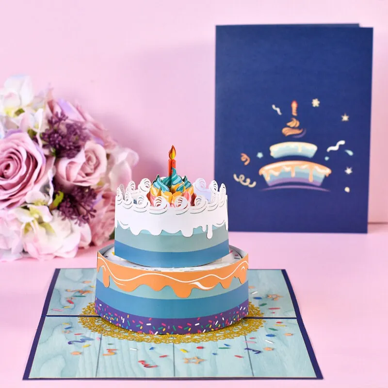 Handmade Birthday Cake 3D Happy Birthday Greeting Pop-Up Card - Perfect for Saying 'Thinking of You' & Congratulating on a Special Day!