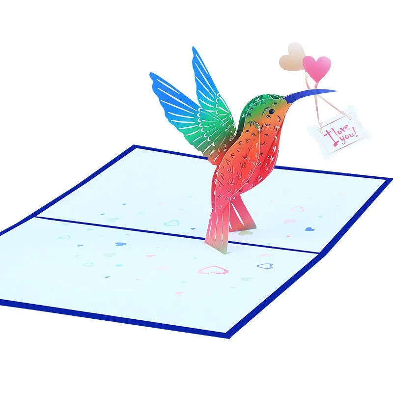 Hummingbird Bird I Love you Pop Up Greeting Card - Handmade, Perfect for Thinking of You, Congrats, Girls' Gifts & Thank You gift