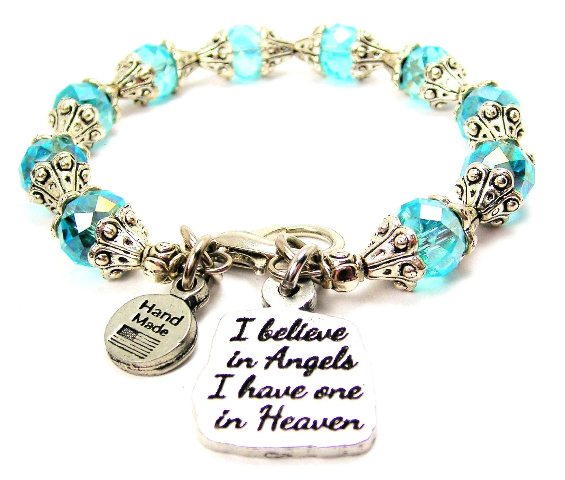 I Believe In Angels I Have One In Heaven Capped Crystal Bracelet