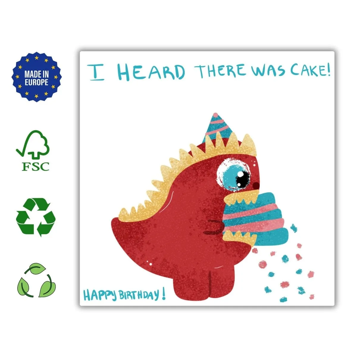 I heard there was Cake Card, Funny Dinosaur Birthday Cards, Cute Dino Greeting, Just Because, Cute Animal Gift Children, Printed Postcard