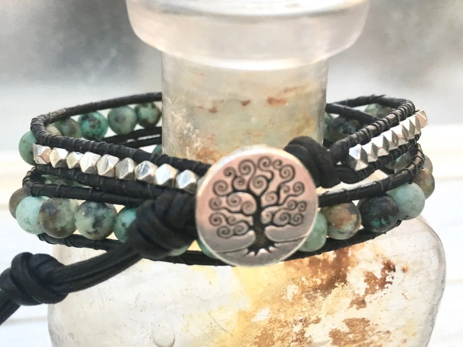 Jasper Beaded Bracelet - Leather Double Wrap - Jasper Bracelet - Jasper Jewelry - Women's Jewelry - Girlfriend's Gift - Men's Jewelry