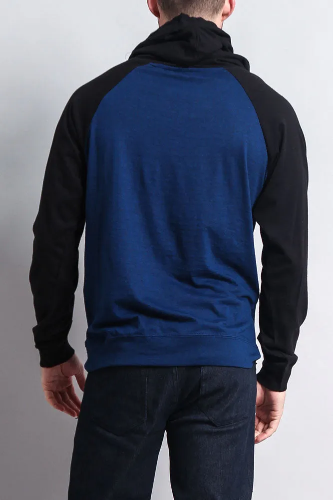 Lightweight Contrast Raglan Sleeve Pullover Hoodie