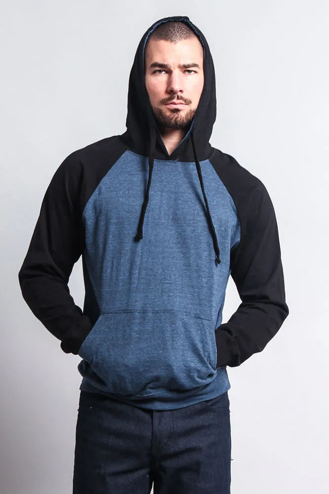 Lightweight Contrast Raglan Sleeve Pullover Hoodie