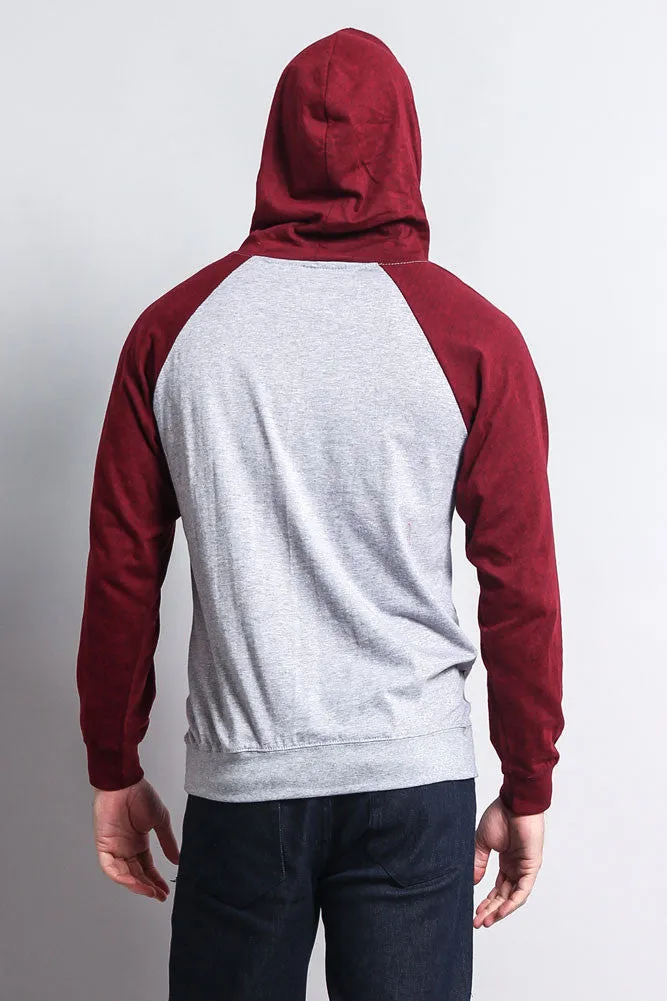 Lightweight Contrast Raglan Sleeve Pullover Hoodie