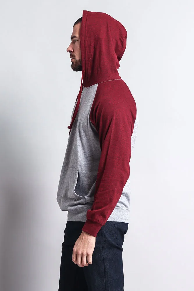 Lightweight Contrast Raglan Sleeve Pullover Hoodie