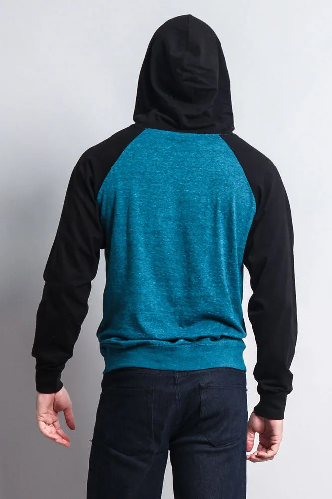 Lightweight Contrast Raglan Sleeve Pullover Hoodie