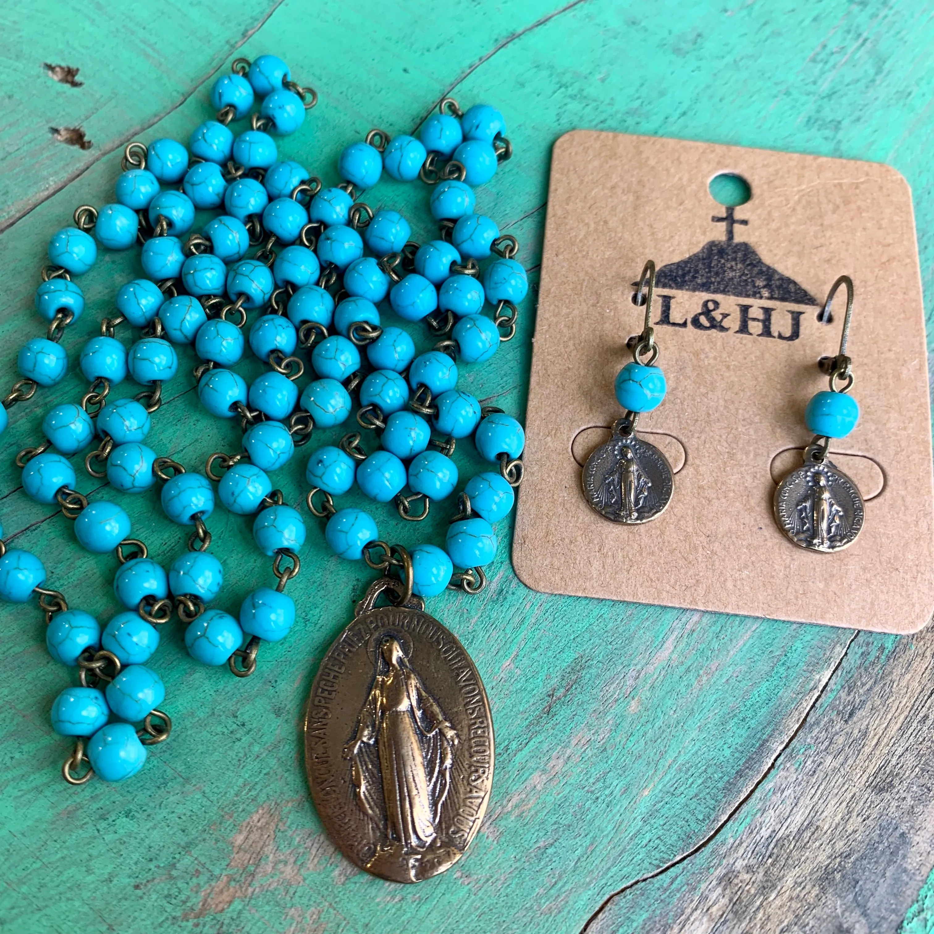 Miraculous Medal Turquoise Set