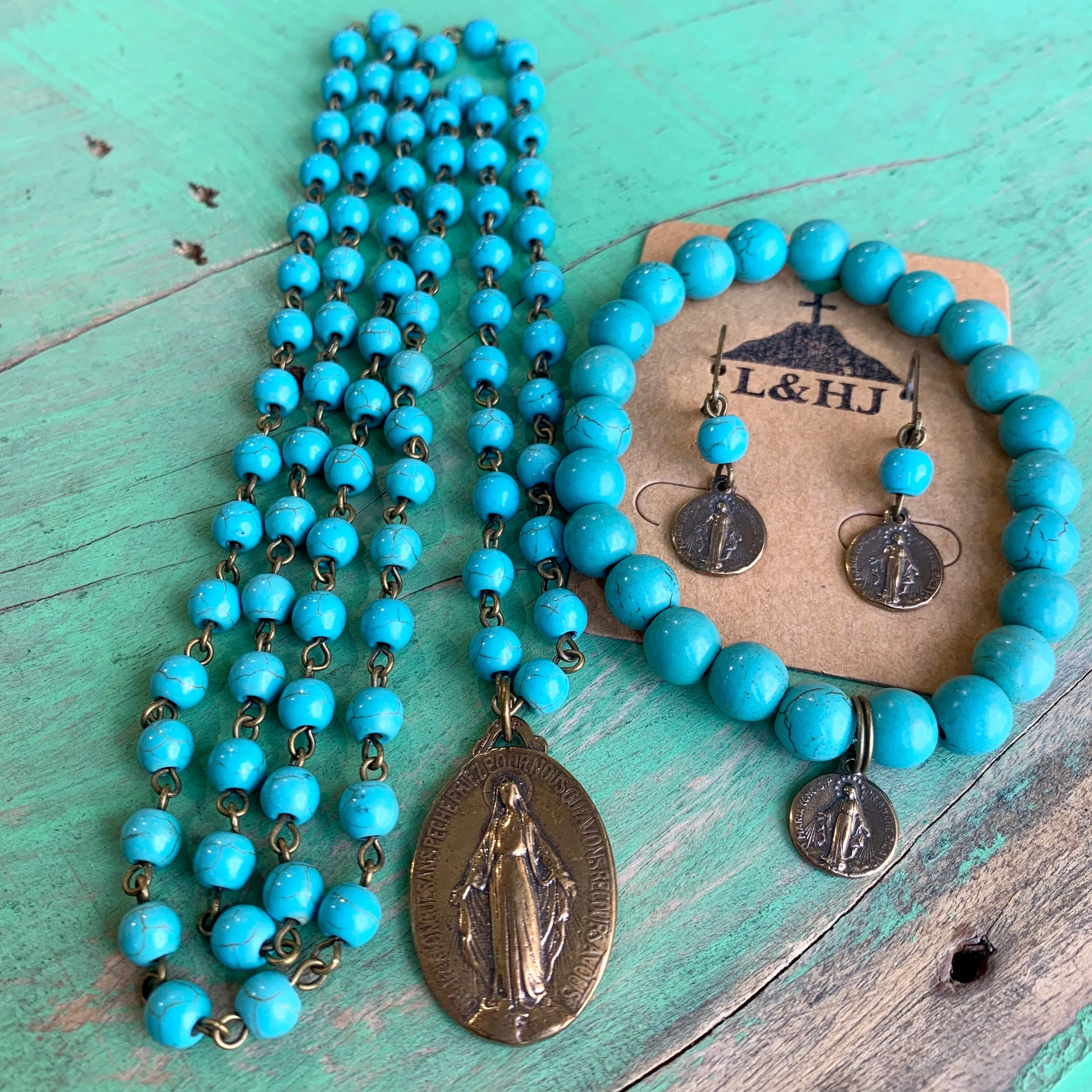 Miraculous Medal Turquoise Set