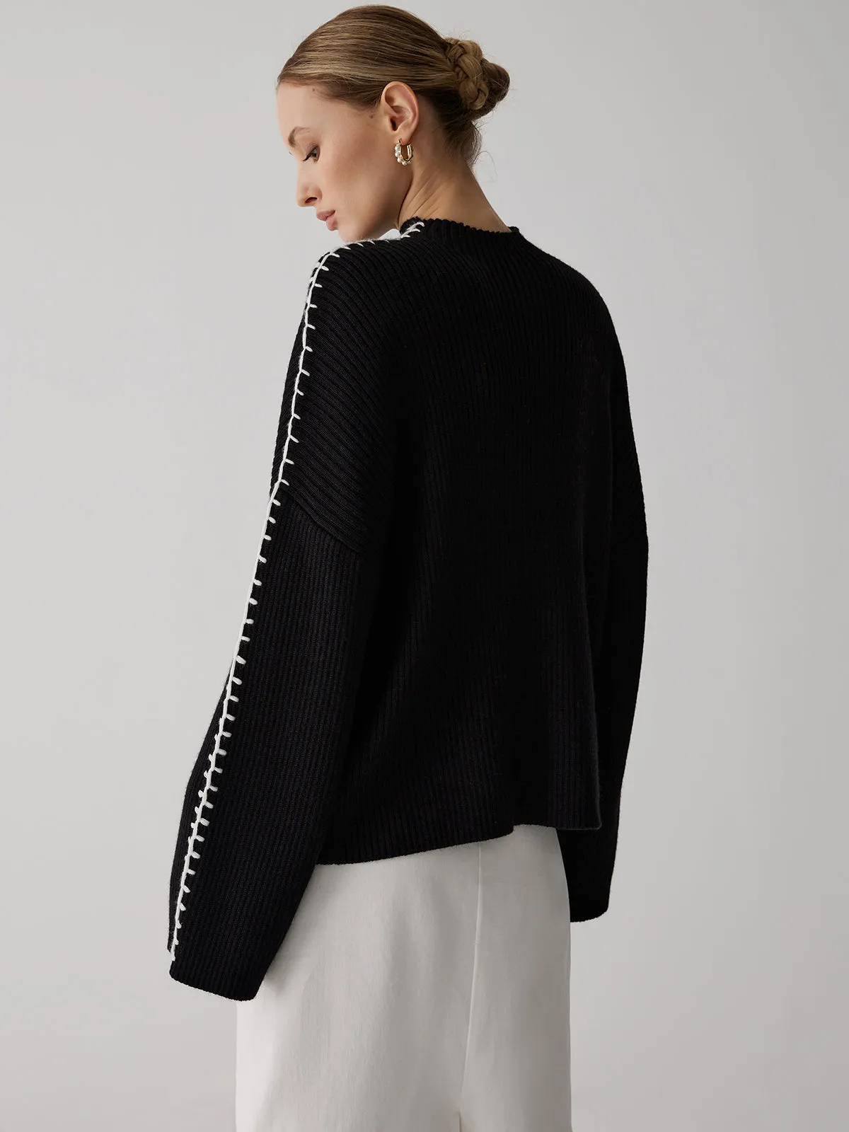 Mock Neck Graceful Contrast Knit Sweater