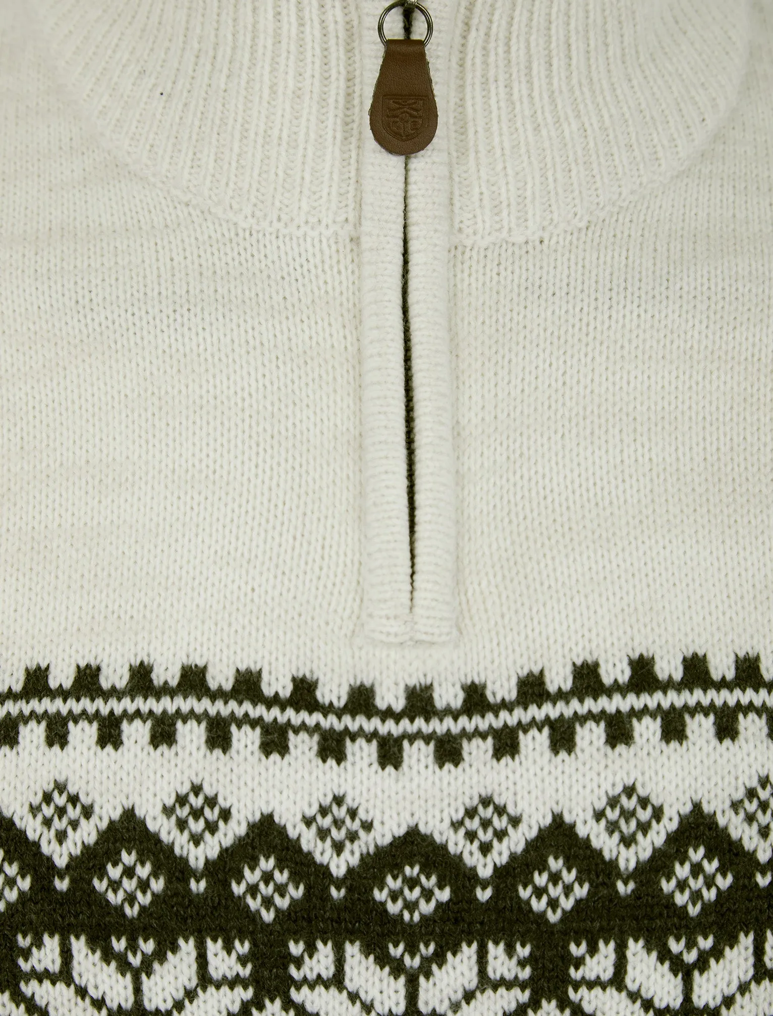 Moseph Quarter Zip Fair Isle Knit Funnel Neck Jumper in Chalk Twist - Kensington Eastside