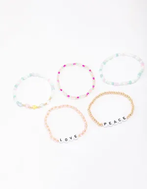 Pastel Peace & Love Friendship Beaded Bracelet 5-Pack