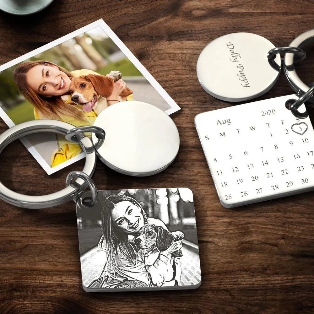 Personalized Calendar Keyring Custom Engraved Photo Keychain