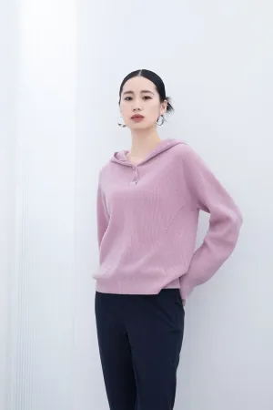 Pink Long Sleeve Wool Hoodie Sweater