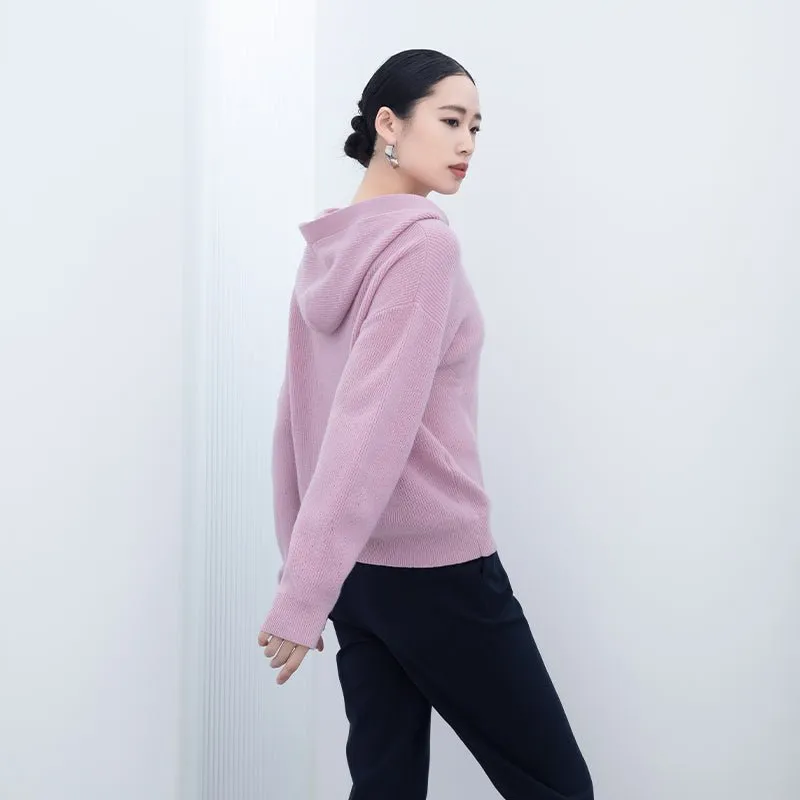 Pink Long Sleeve Wool Hoodie Sweater