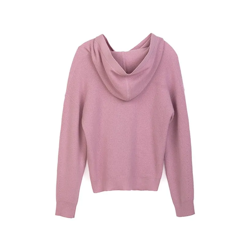 Pink Long Sleeve Wool Hoodie Sweater