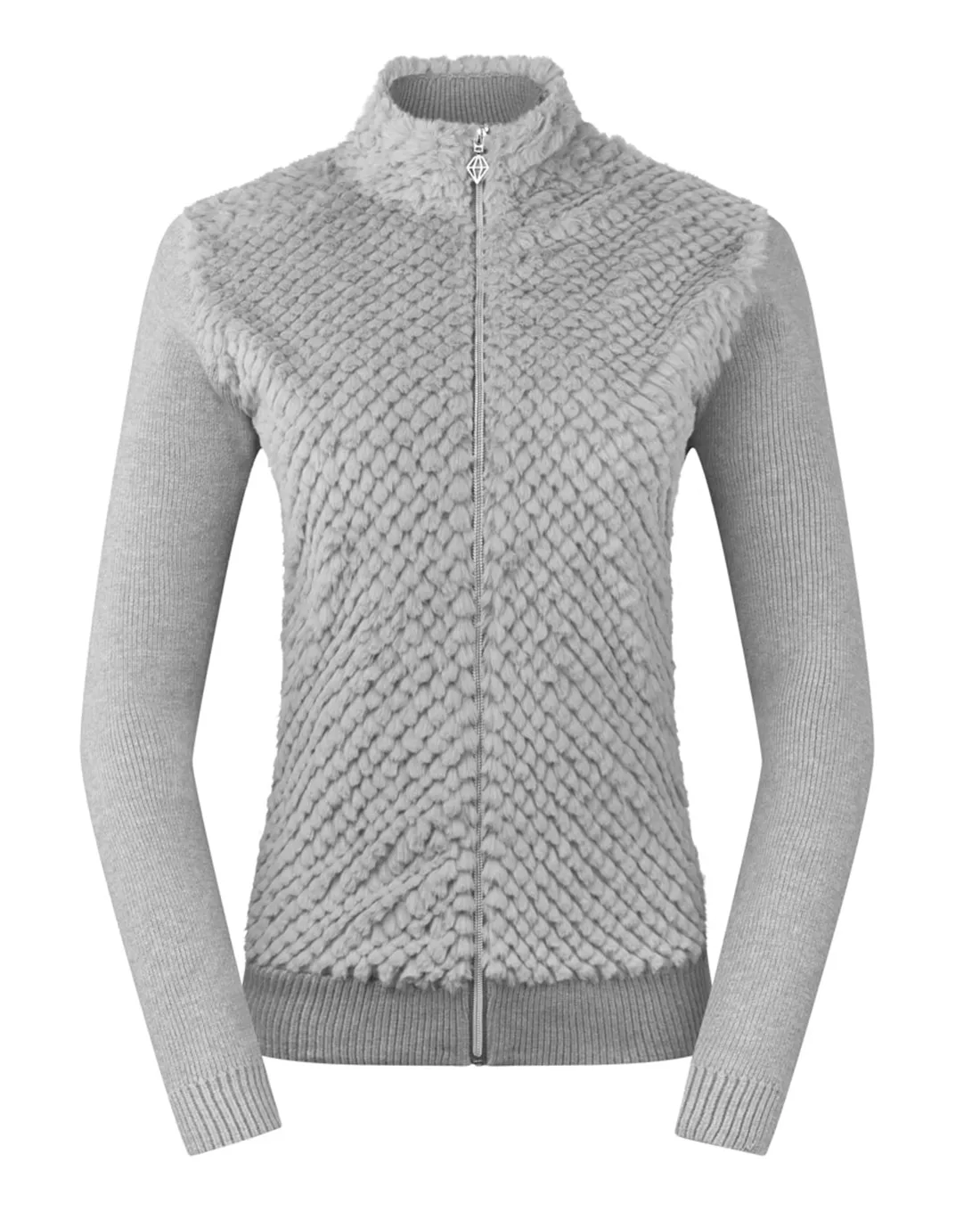 PURE GOLF Ellisa Knitted Zipped cardigan with faux fur front 508 Pale Grey