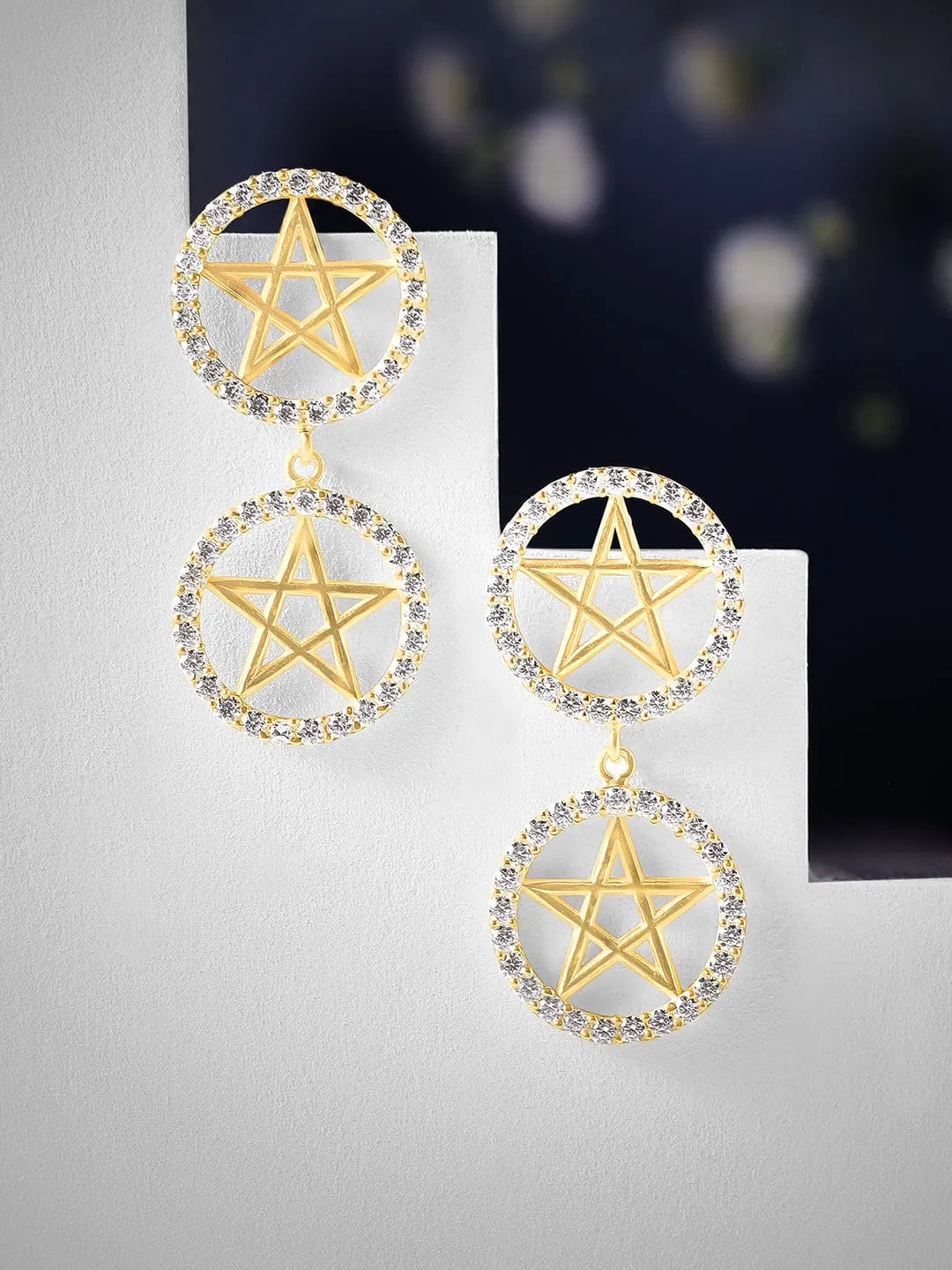 Rubans 925 Silver Sparkle Like A Star Drop Earrings - Gold Plated