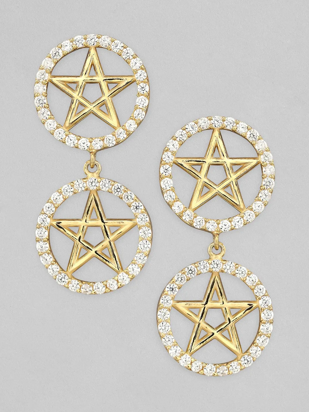 Rubans 925 Silver Sparkle Like A Star Drop Earrings - Gold Plated