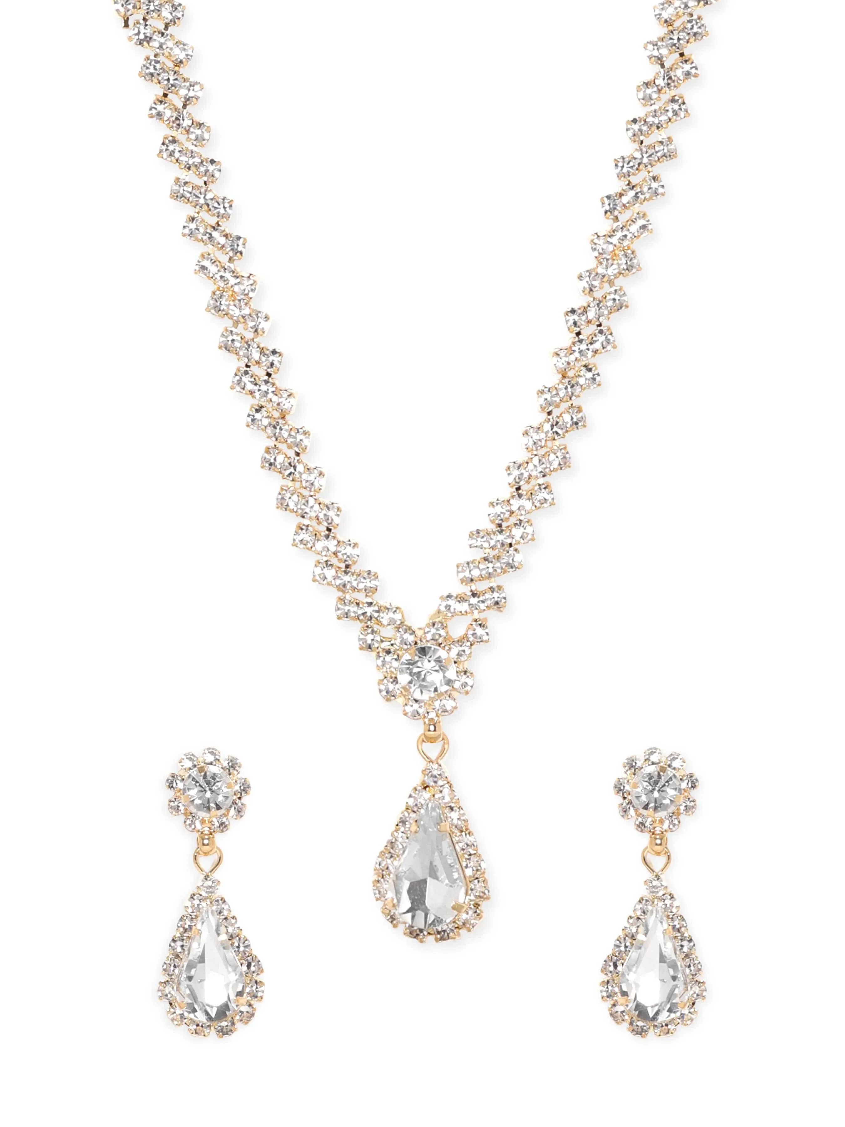 Rubans Gleaming Elegance Gold-Tone Zircon Jewellery Set