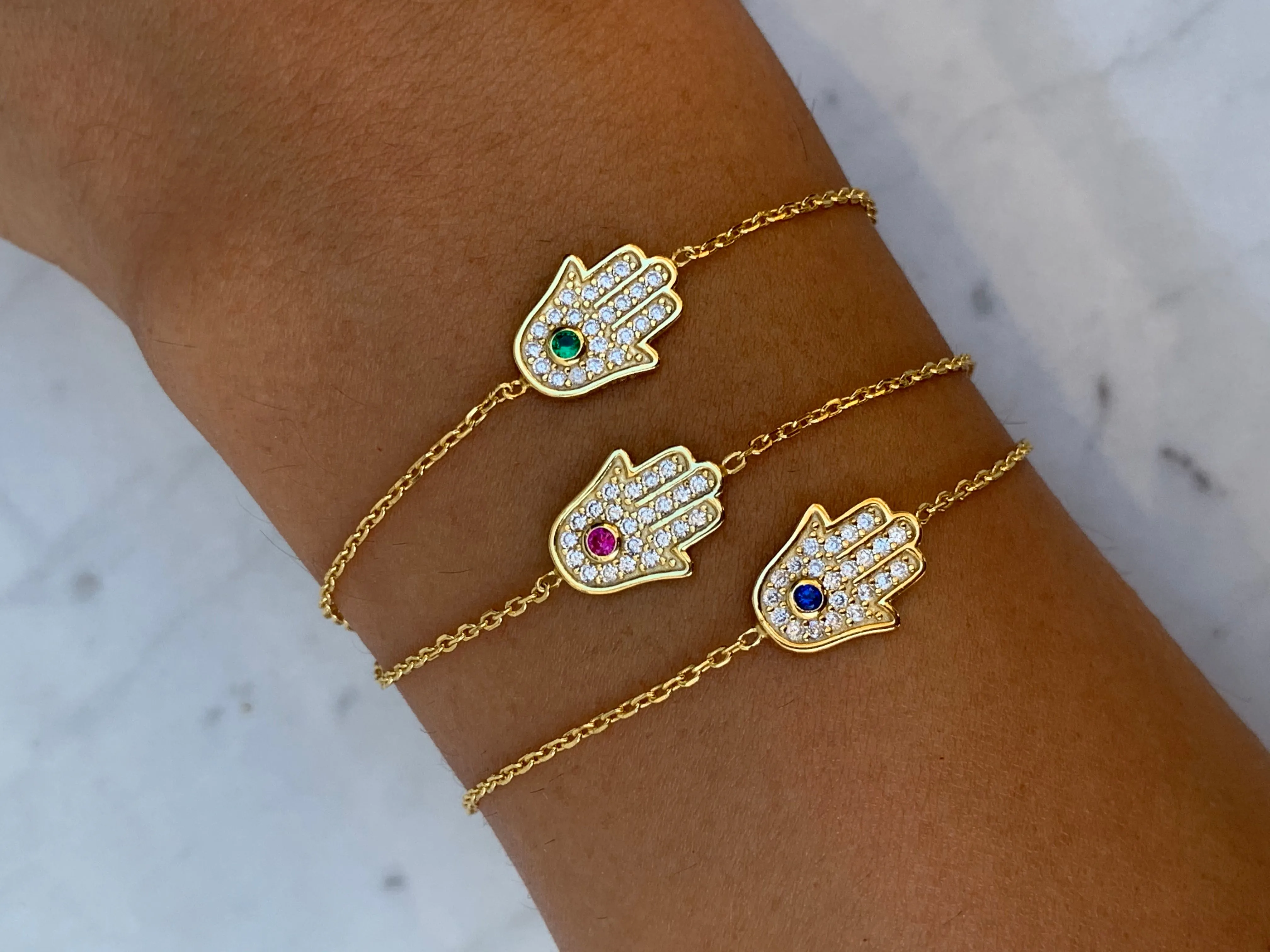 Sterling silver 18k gold plated dainty hamsa bracelets