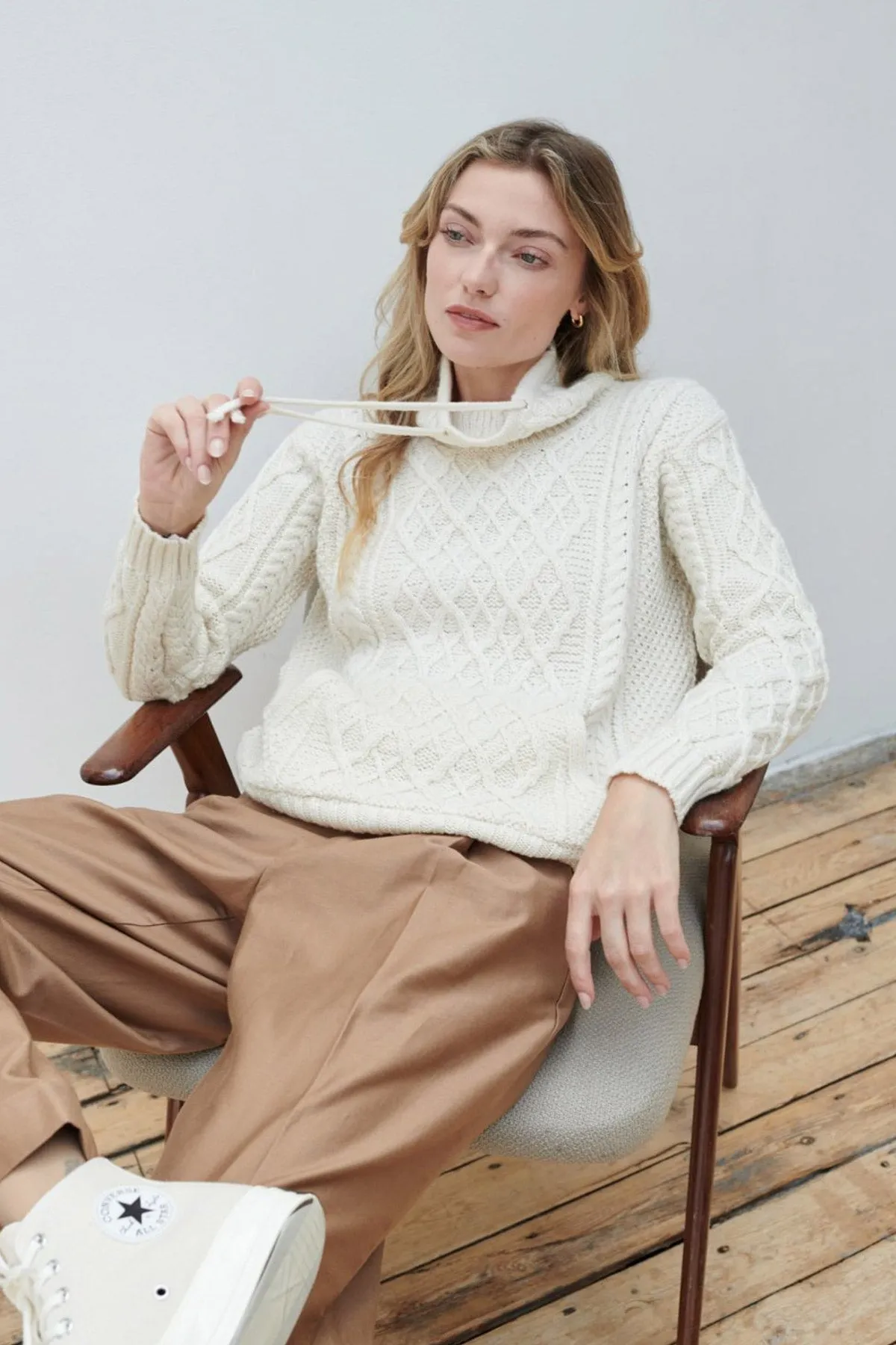 Super Soft Drawstring Sweater in Cream