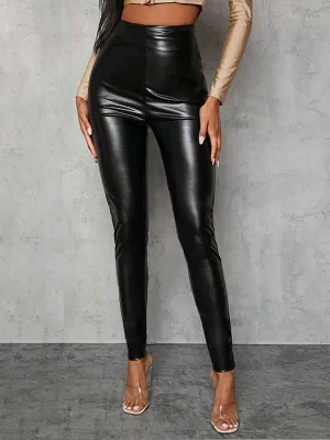 Women's High Waist High Elastic Leather Pants