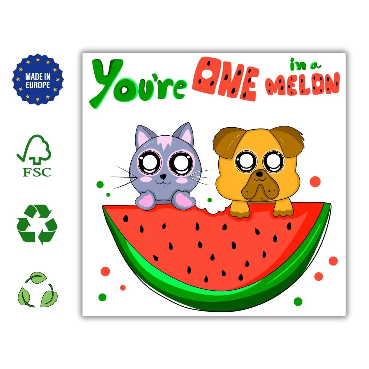 You're One in a Melon Greeting Card, Cute Greeting Cards, Thinking of you Cards, Blank Greeting Cards